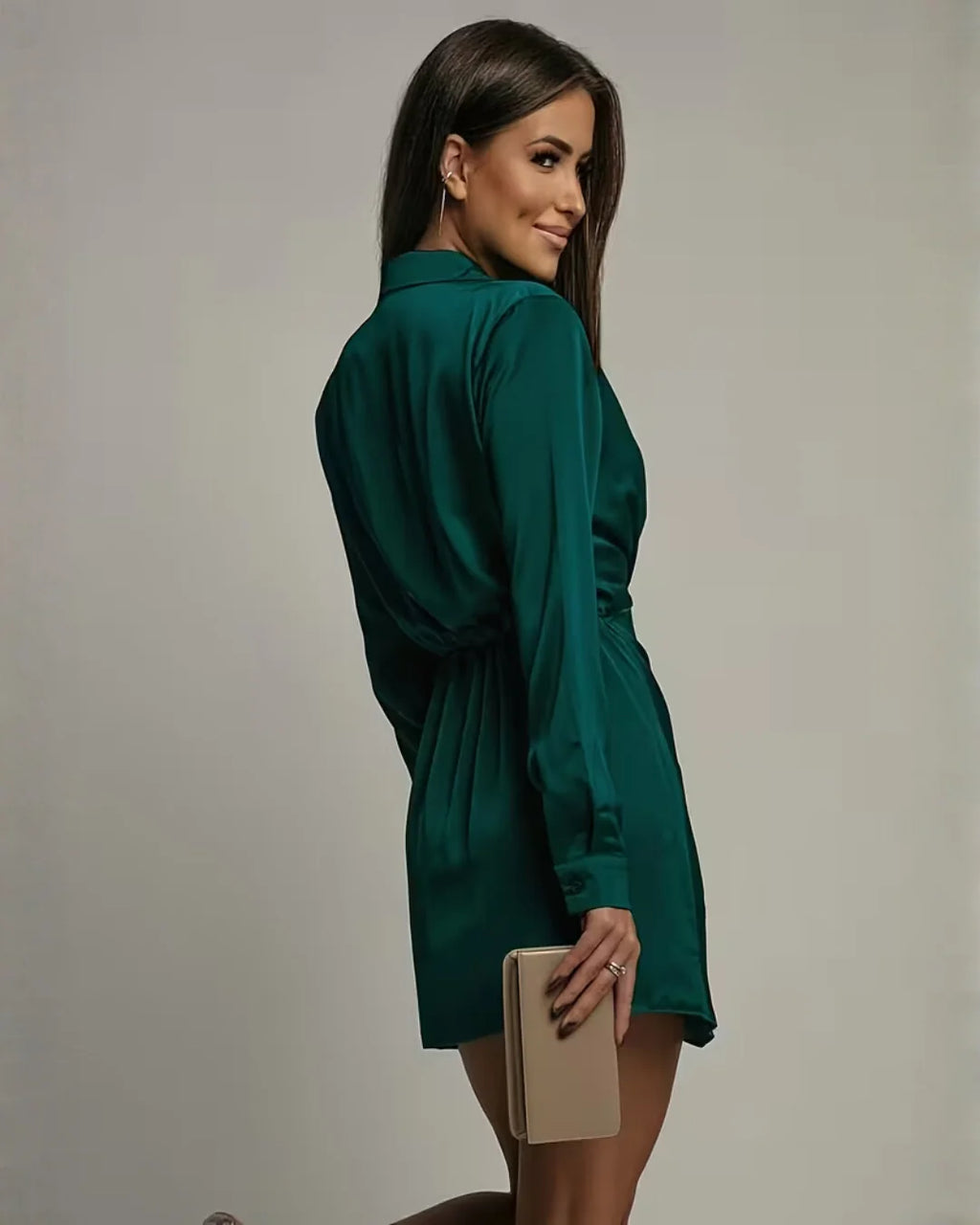 Long Sleeve Wrap Mini Dress with Collar