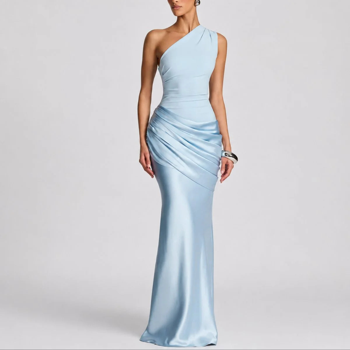 mother of the bride satin maxi dress – Light Blue