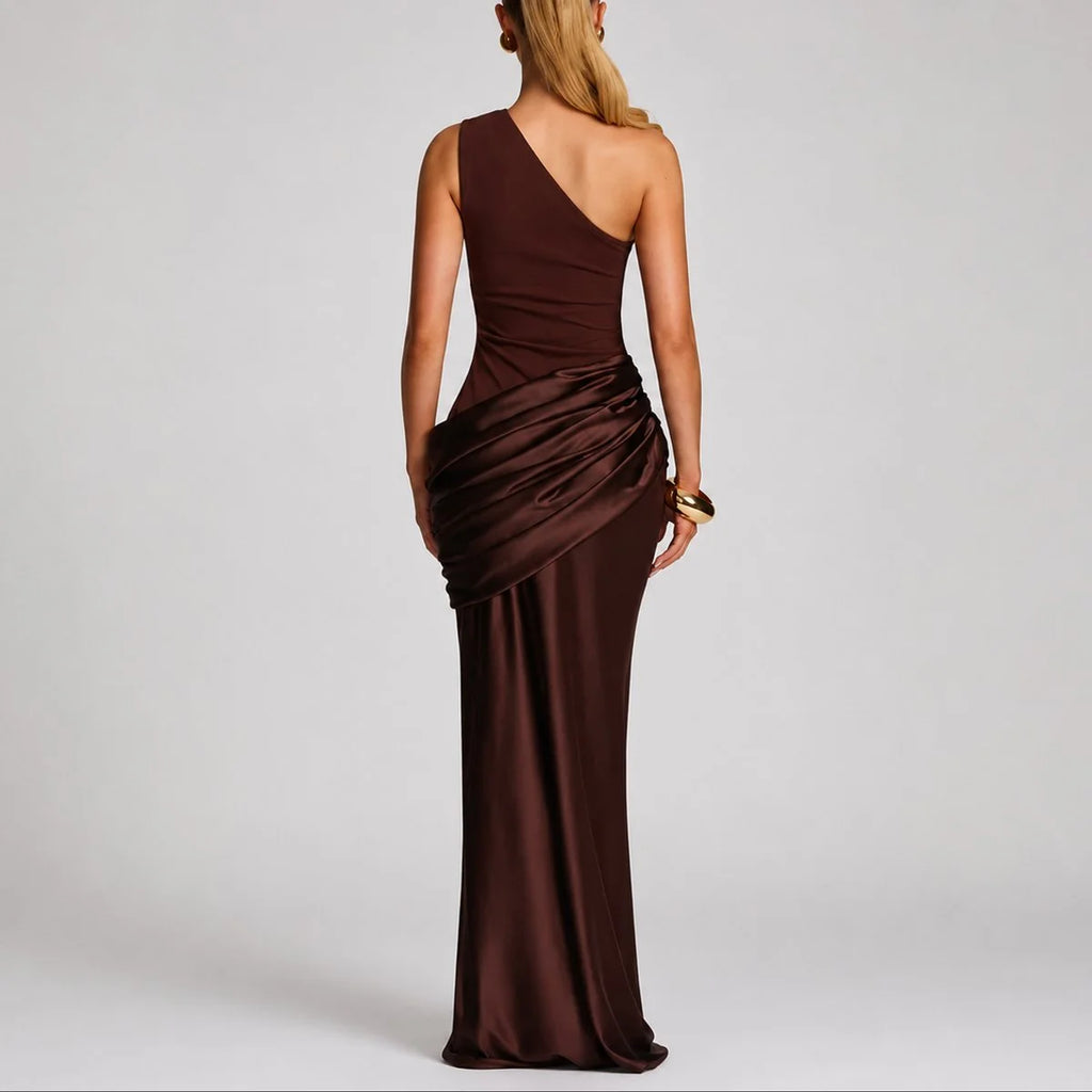 mother of the bride satin maxi dress – Brown
