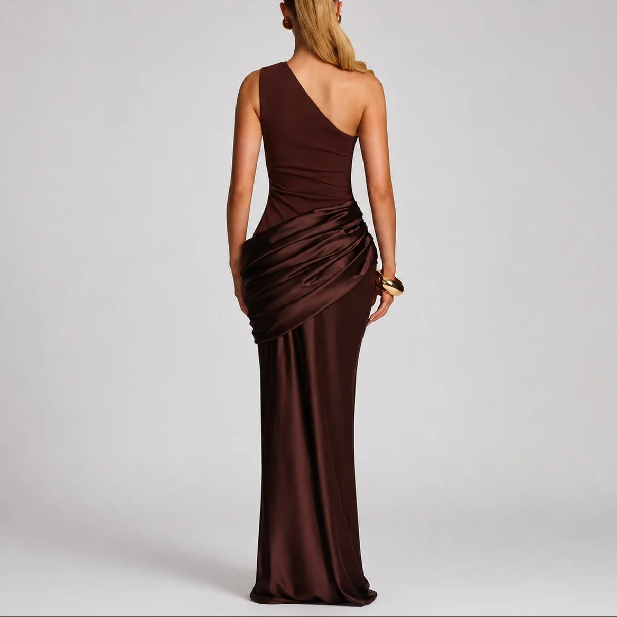 mother of the bride satin maxi dress – Brown