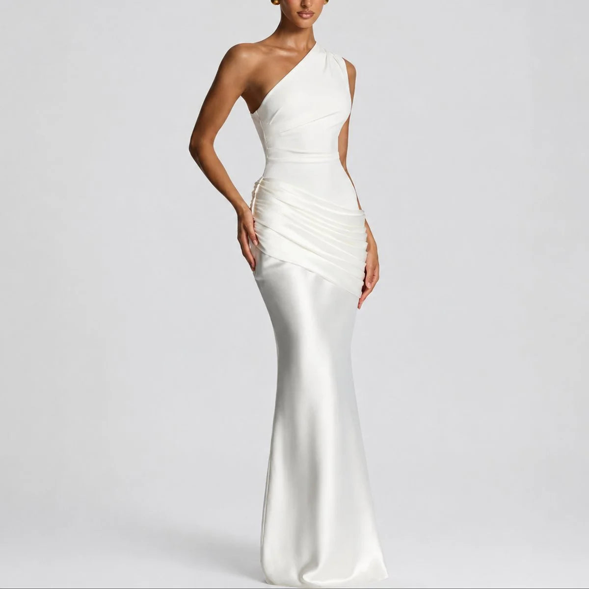 mother of the bride satin maxi dress – White