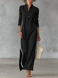 Maxi Sweater Dress Collared Knit with Contrast Trim