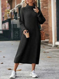 Maxi Sweater Dress Ribbed Knit Turtleneck