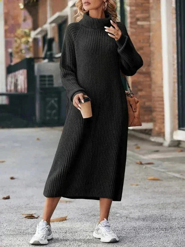 Maxi Sweater Dress Ribbed Knit Turtleneck