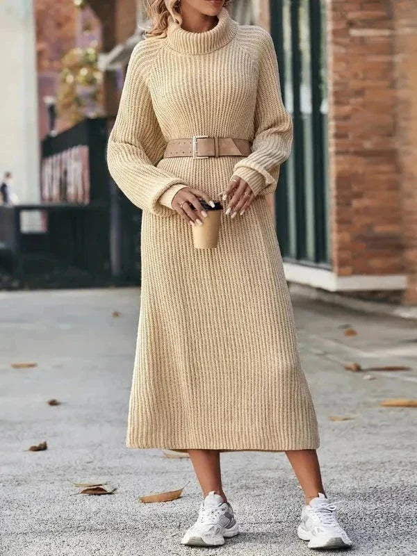 Maxi Sweater Dress Ribbed Knit Turtleneck