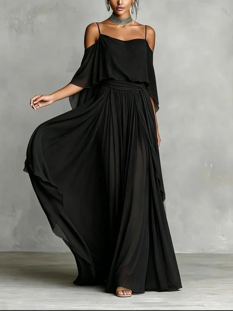 Off Shoulder Chiffon Maxi Dress