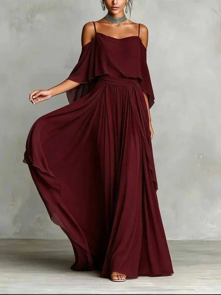 Off Shoulder Chiffon Maxi Dress