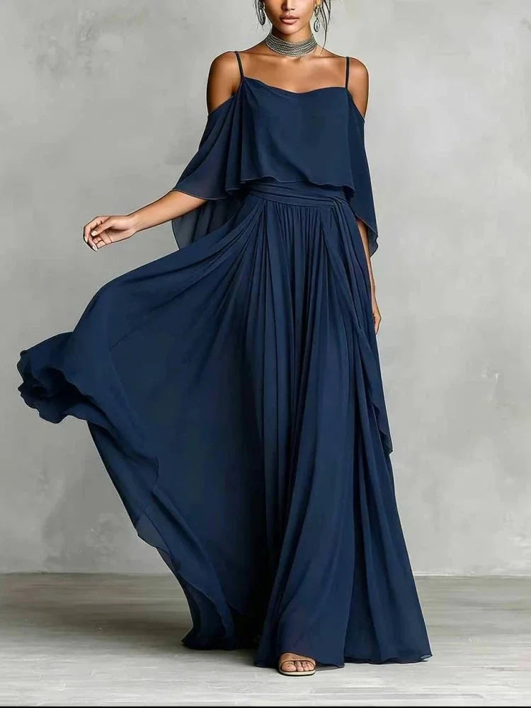 Off Shoulder Chiffon Maxi Dress