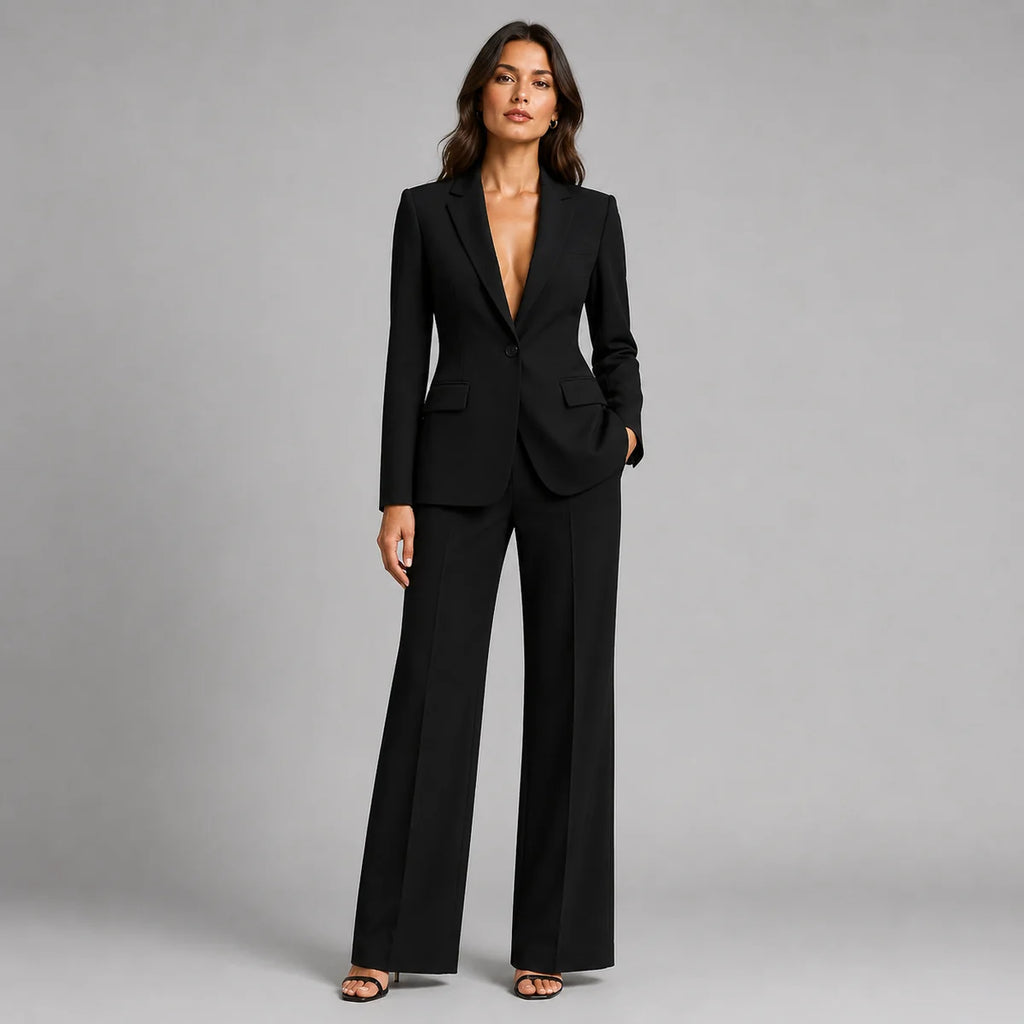Pant Suit for Women with Tailored Blazer and Wide Leg Pants