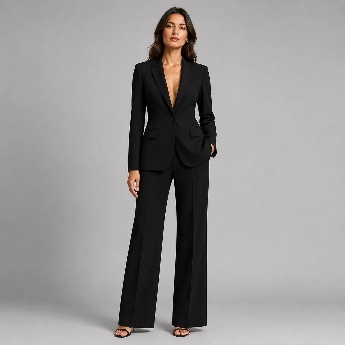 Pant Suit for Women with Tailored Blazer and Wide Leg Pants