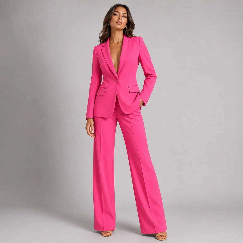 Pant Suit for Women with Tailored Blazer and Wide Leg Pants
