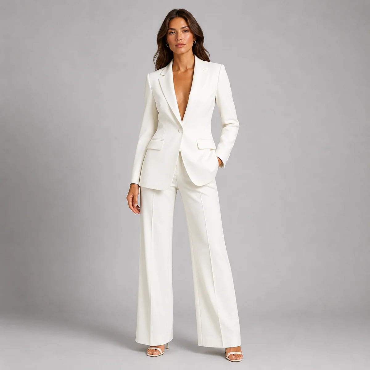 Pant Suit for Women with Tailored Blazer and Wide Leg Pants