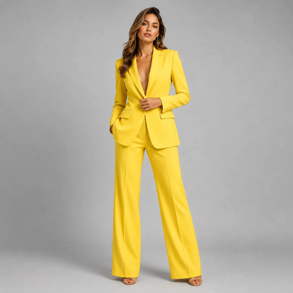 Pant Suit for Women with Tailored Blazer and Wide Leg Pants