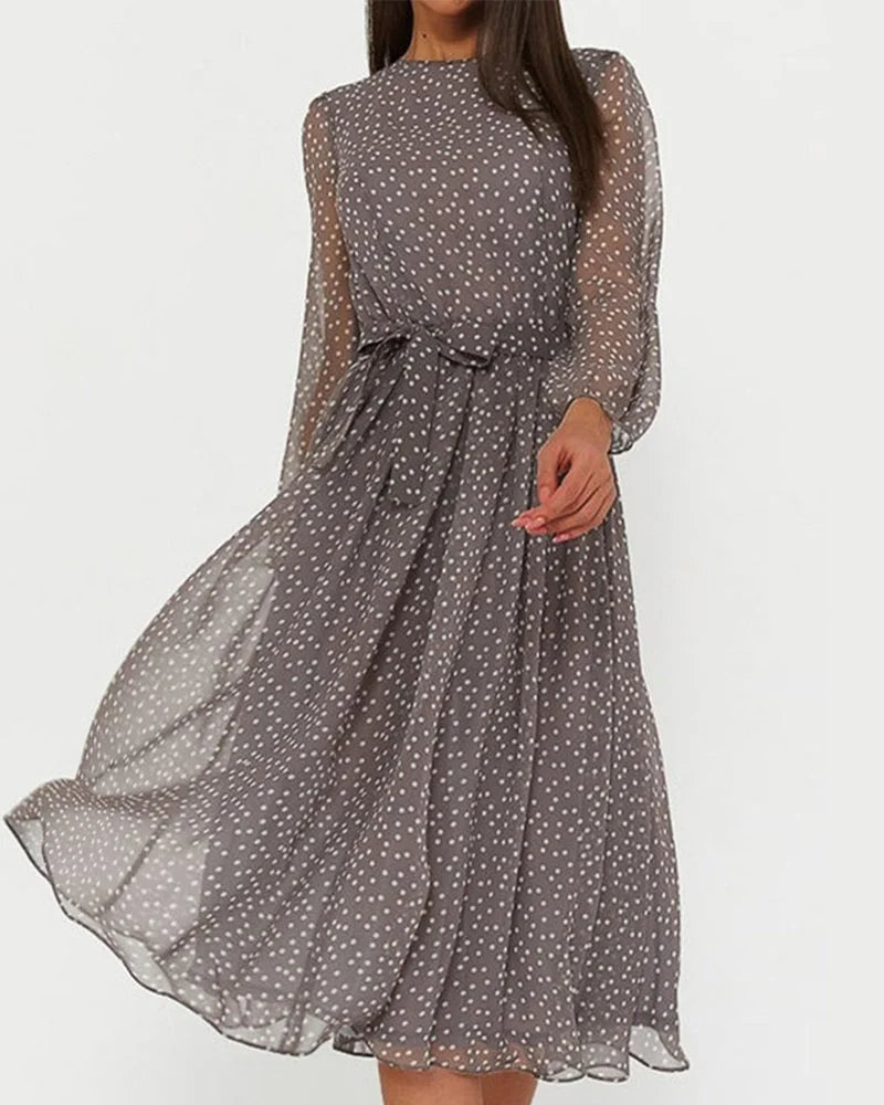 Polka Dot Long Sleeve A Line Dress