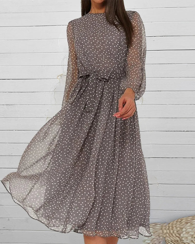 Polka Dot Long Sleeve A Line Dress