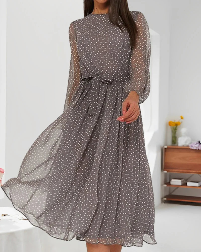 Polka Dot Long Sleeve A Line Dress