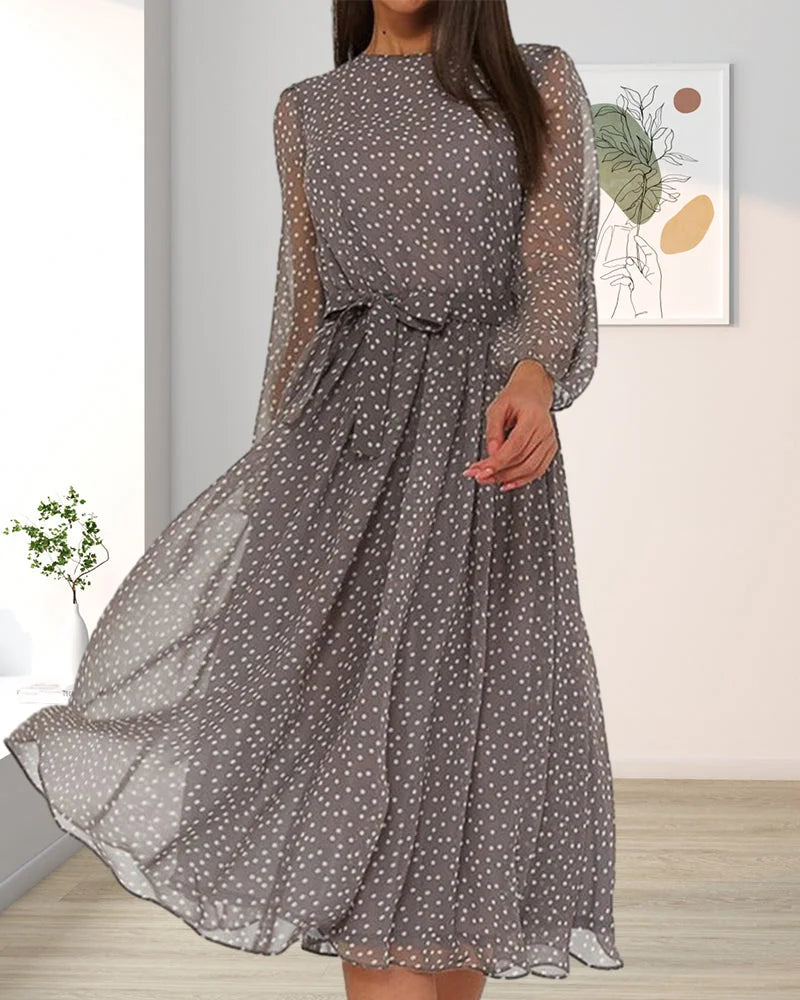 Polka Dot Long Sleeve A Line Dress