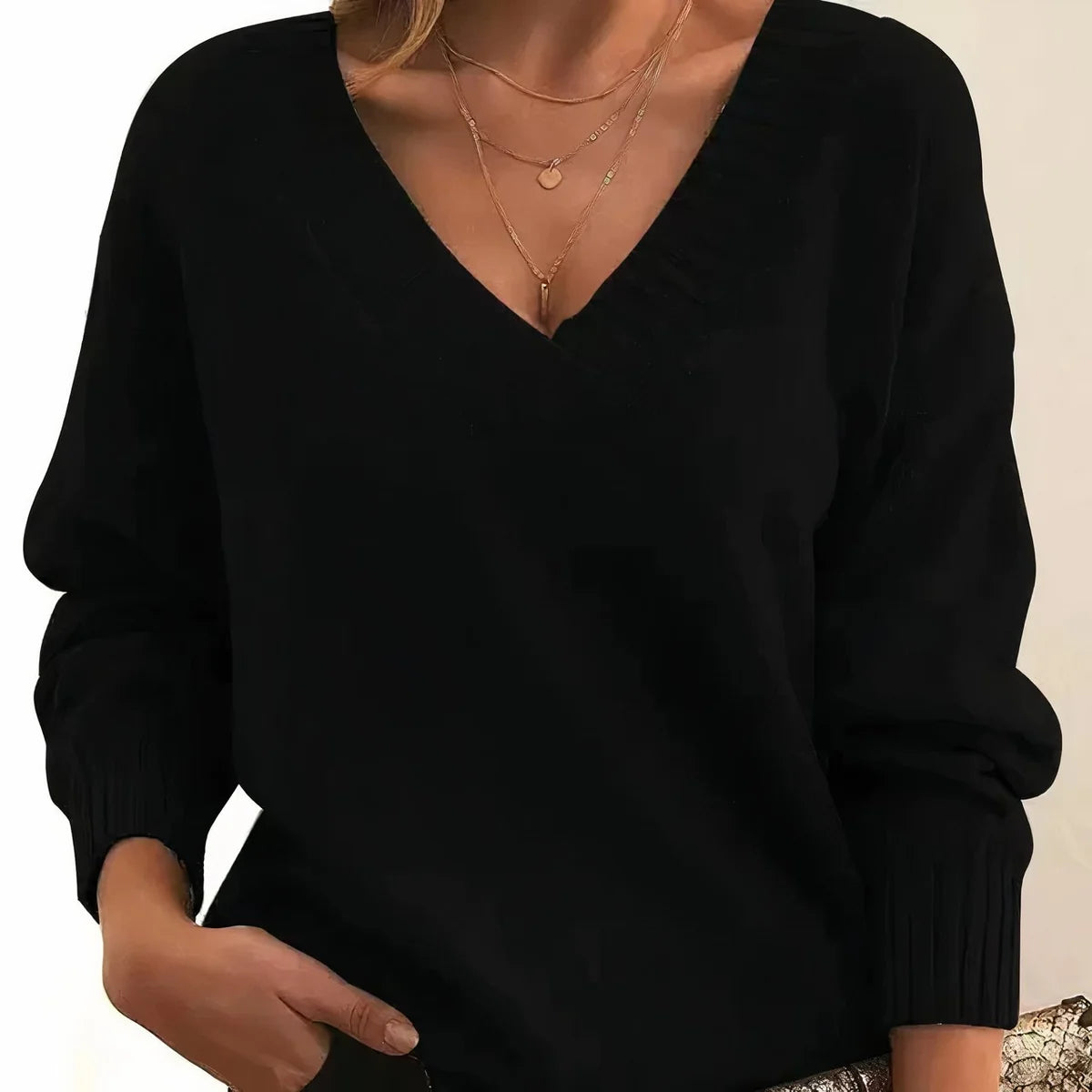 Relaxed V Neck Knit Sweater