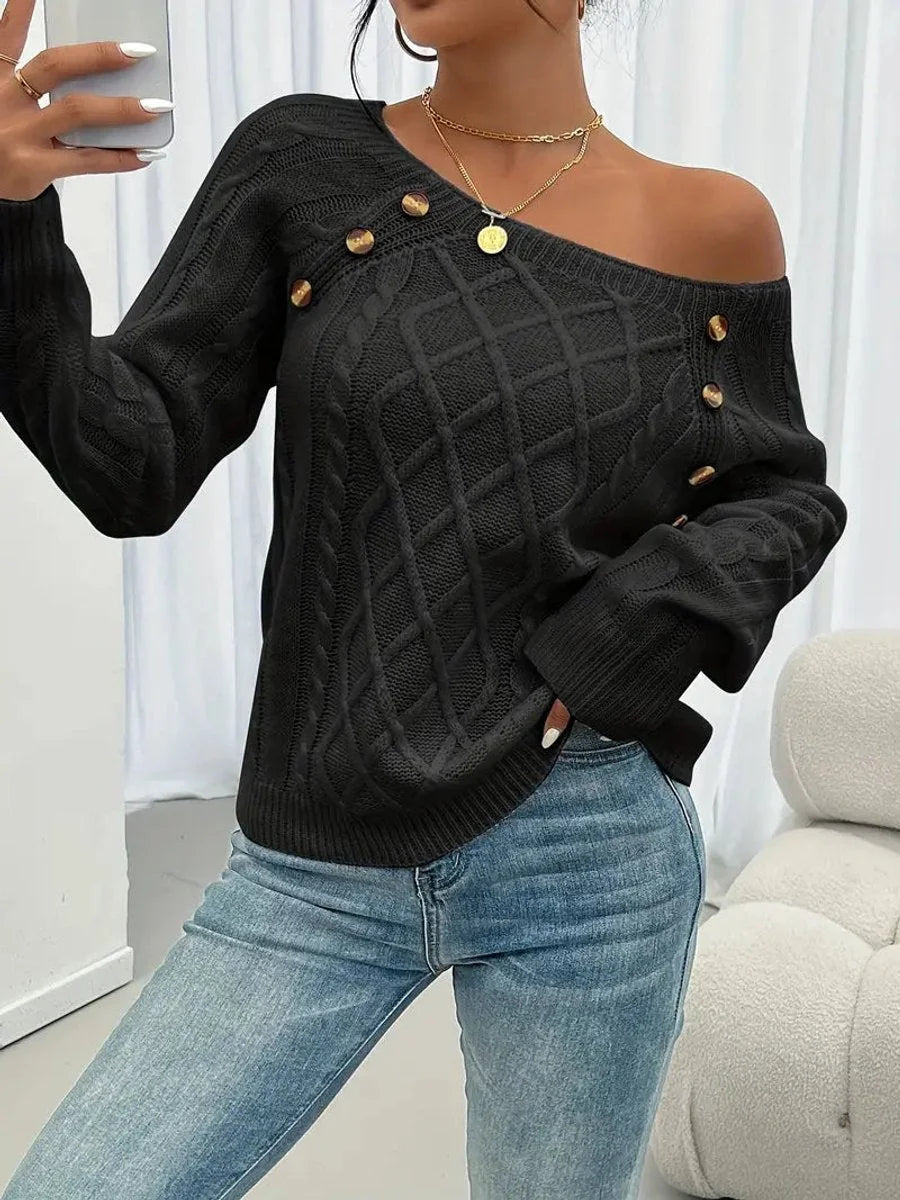 womens cable knit sweater – White