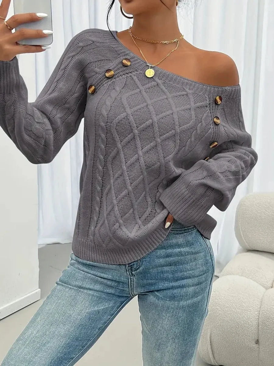 womens cable knit sweater – White