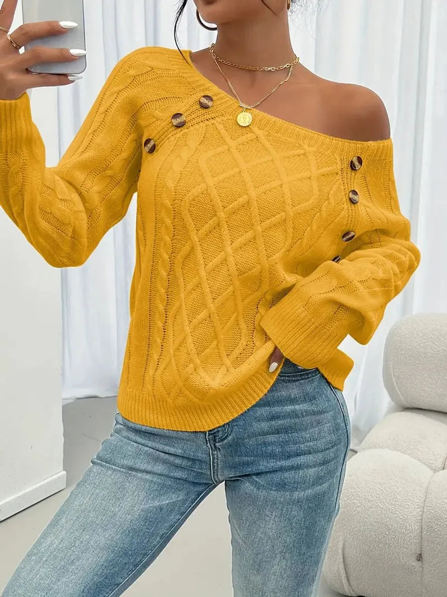 womens cable knit sweater – White