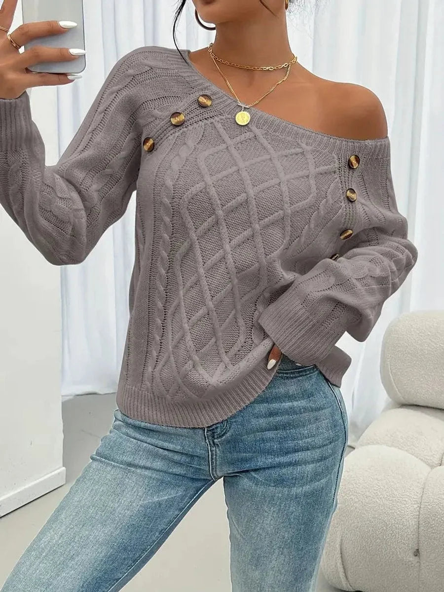 womens cable knit sweater – White