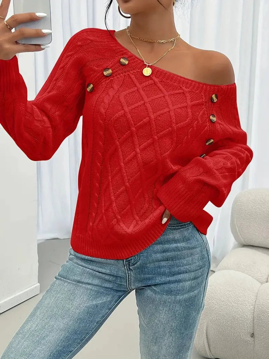 womens cable knit sweater – White