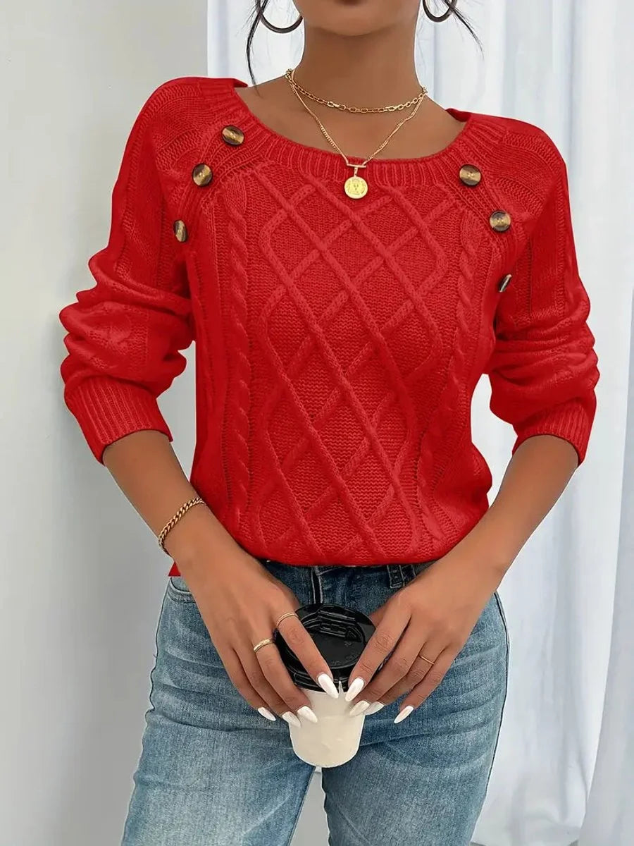 womens cable knit sweater – Red