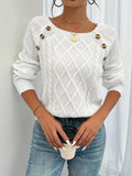 womens cable knit sweater – White