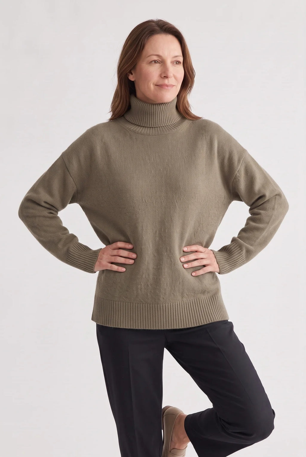 Saskia Oversized Turtleneck Sweater for Women - Roll Neck Ribbed Knit