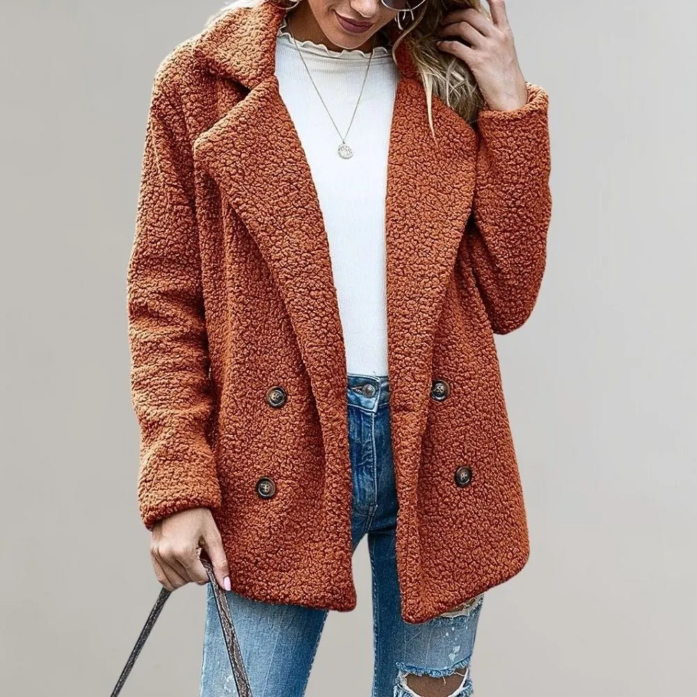 Statement Blazer – Caramel Double-Breasted Teddy
