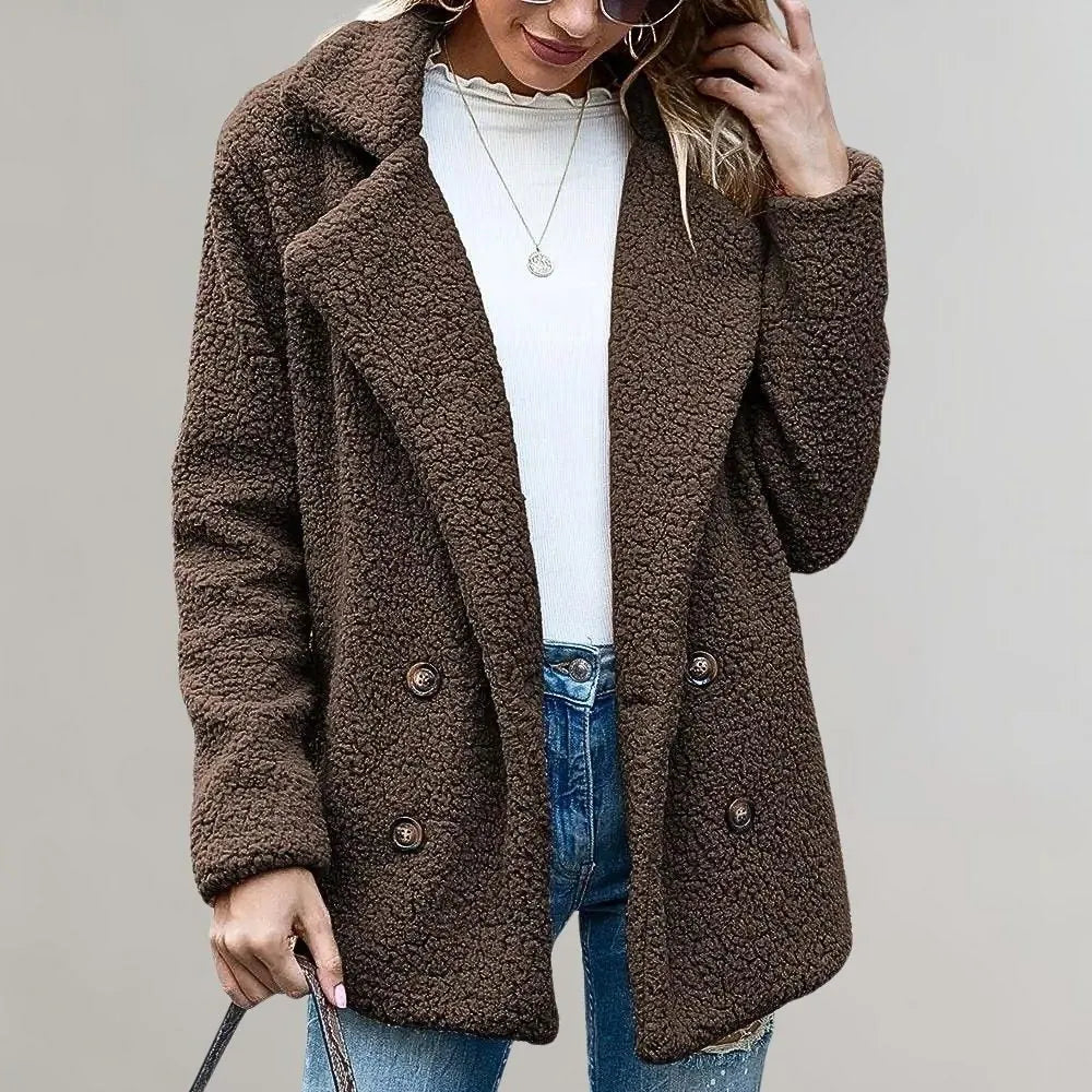 Statement Blazer – Caramel Double-Breasted Teddy