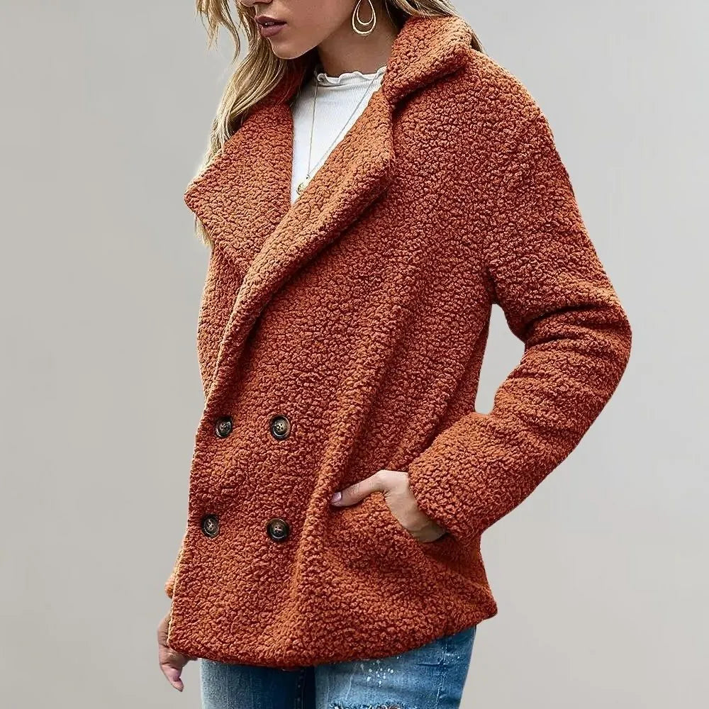 Statement Blazer – Caramel Double-Breasted Teddy
