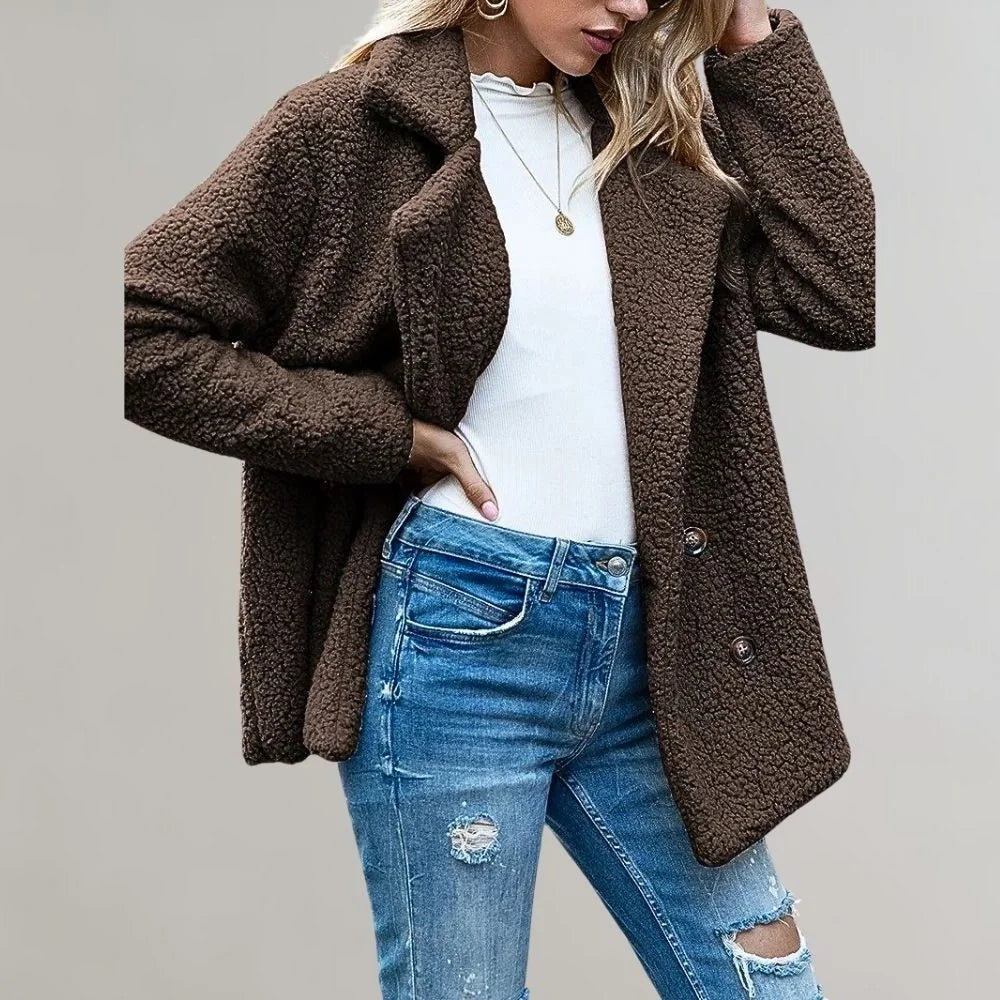 Statement Blazer – Caramel Double-Breasted Teddy
