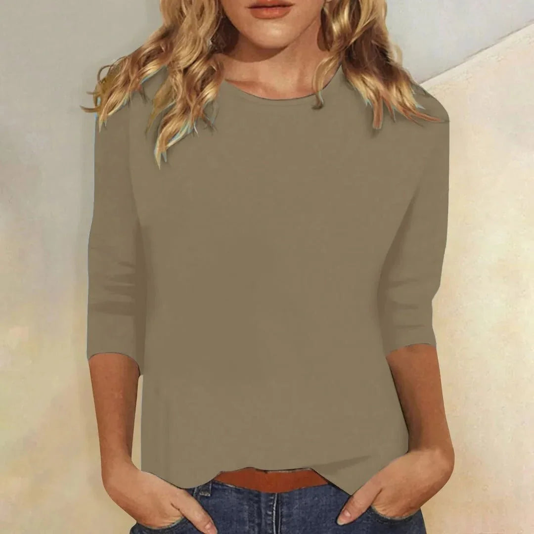 Three Quarter Sleeve Crew Neck Top