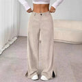 Wide Leg Pants – Apricot High-Waisted Split-Hem Trousers