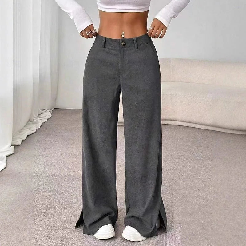 Wide Leg Pants – Apricot High-Waisted Split-Hem Trousers