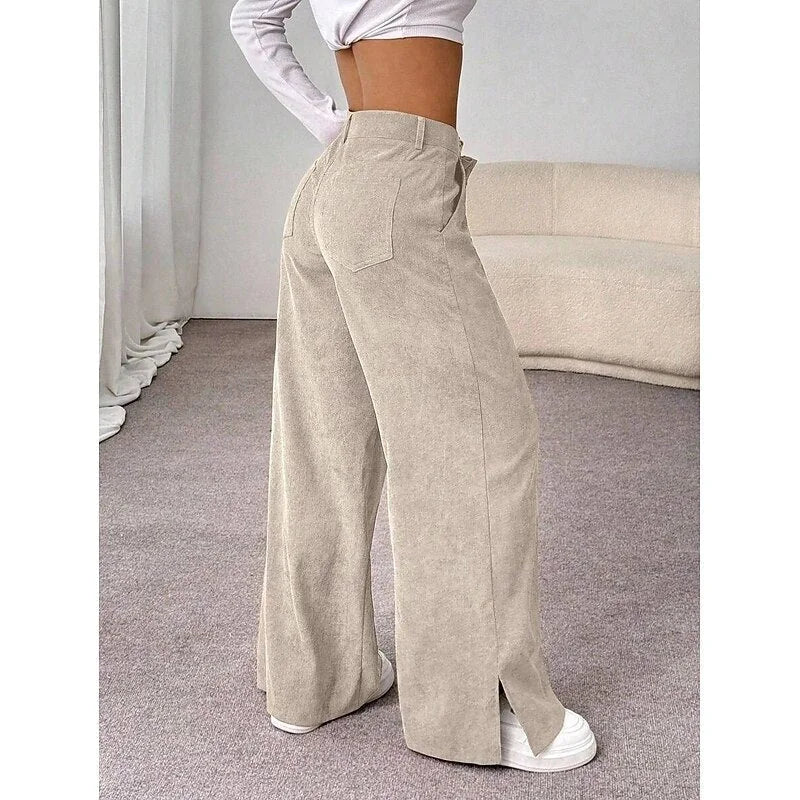 Wide Leg Pants – Apricot High-Waisted Split-Hem Trousers