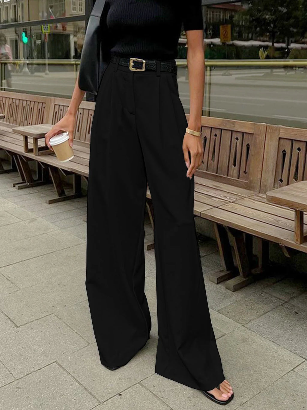 Wide leg pants women – Black