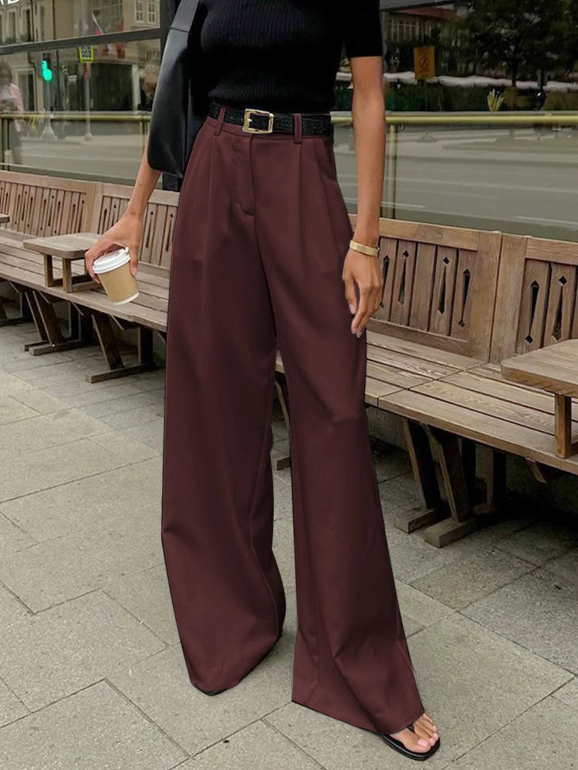 Wide leg pants women – Burgundy Red