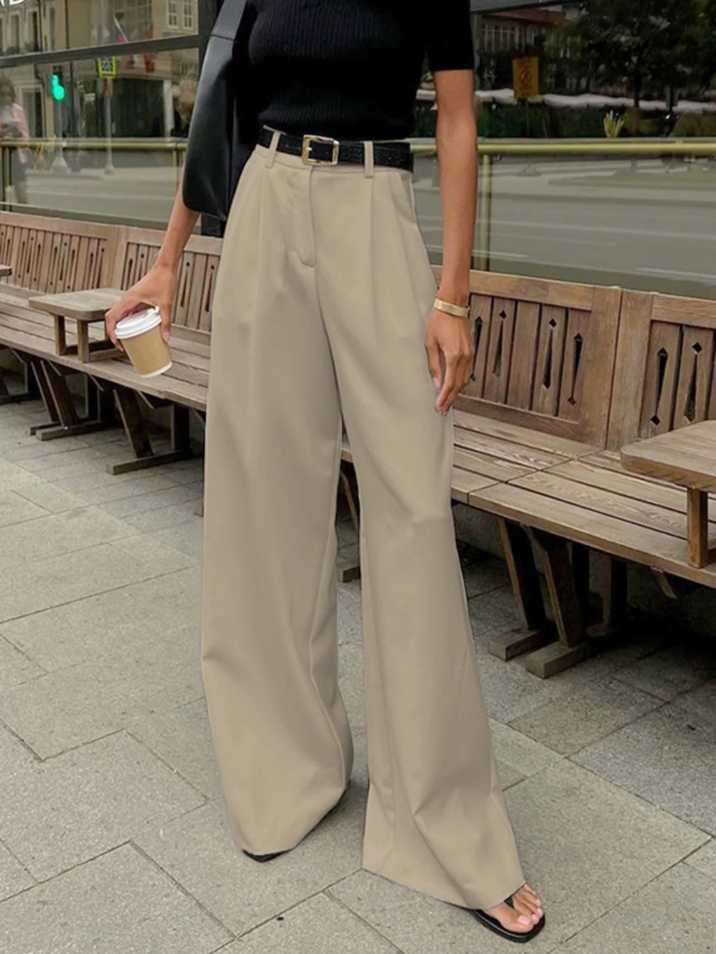 Wide leg pants women – Khaki