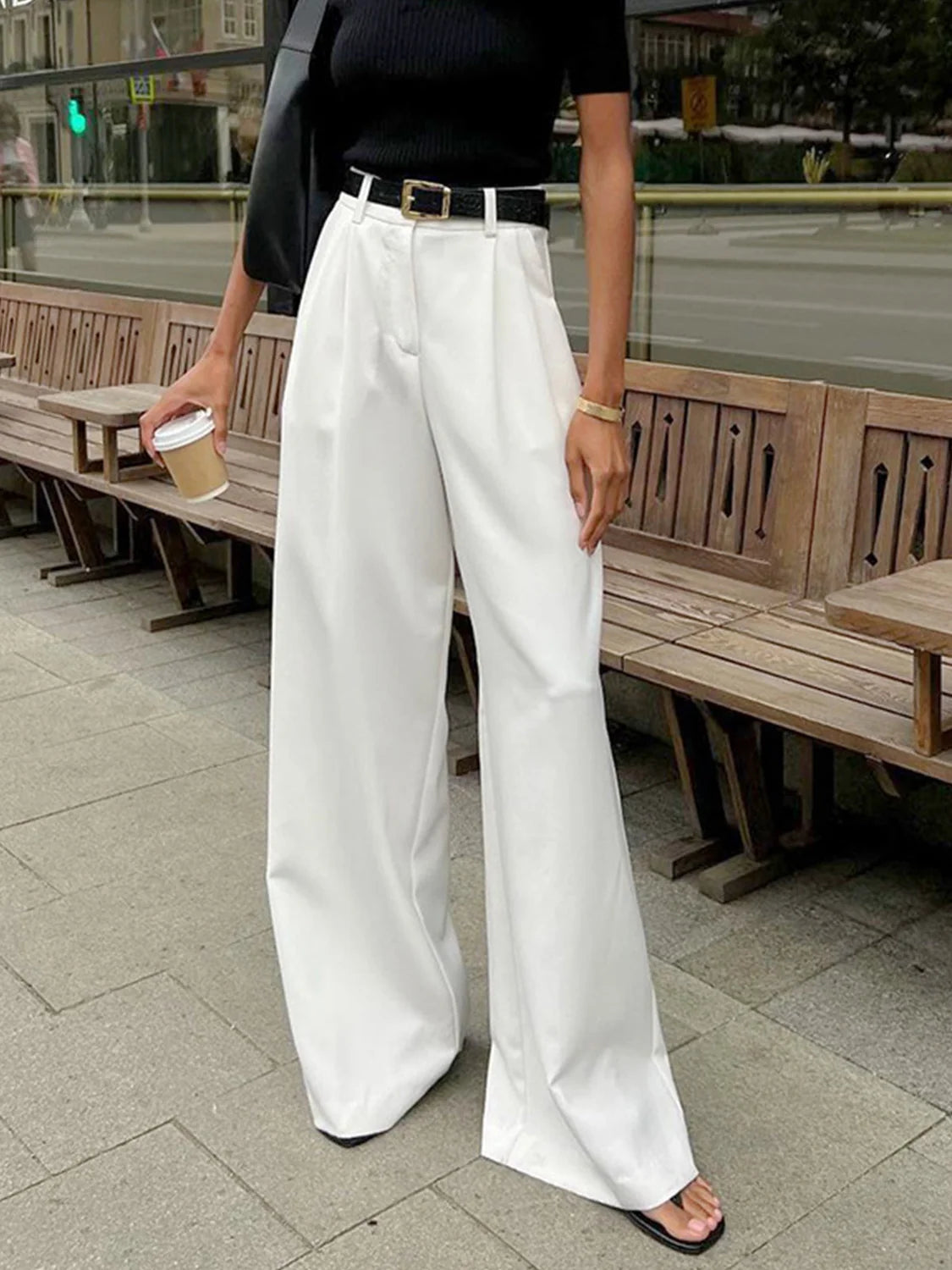Wide leg pants women – White