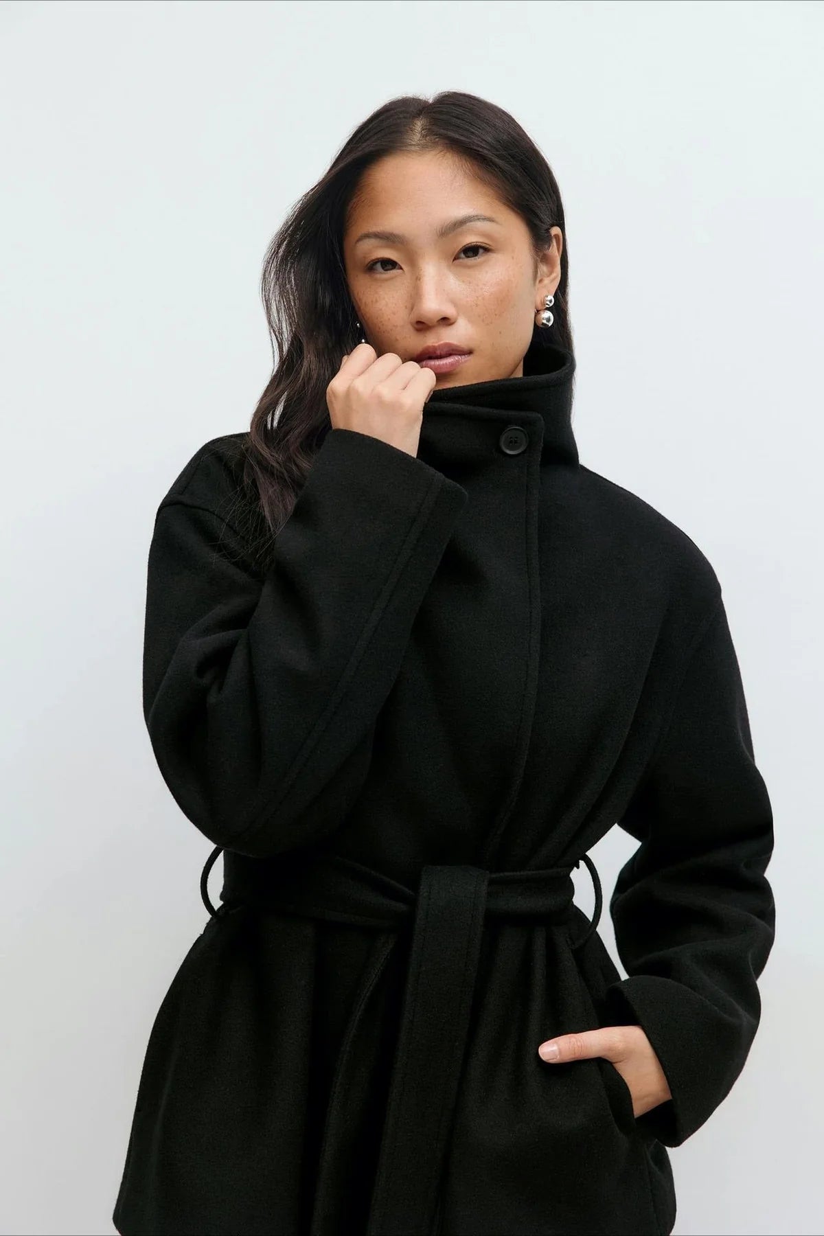 Wool Look Midi Coat Stand Collar