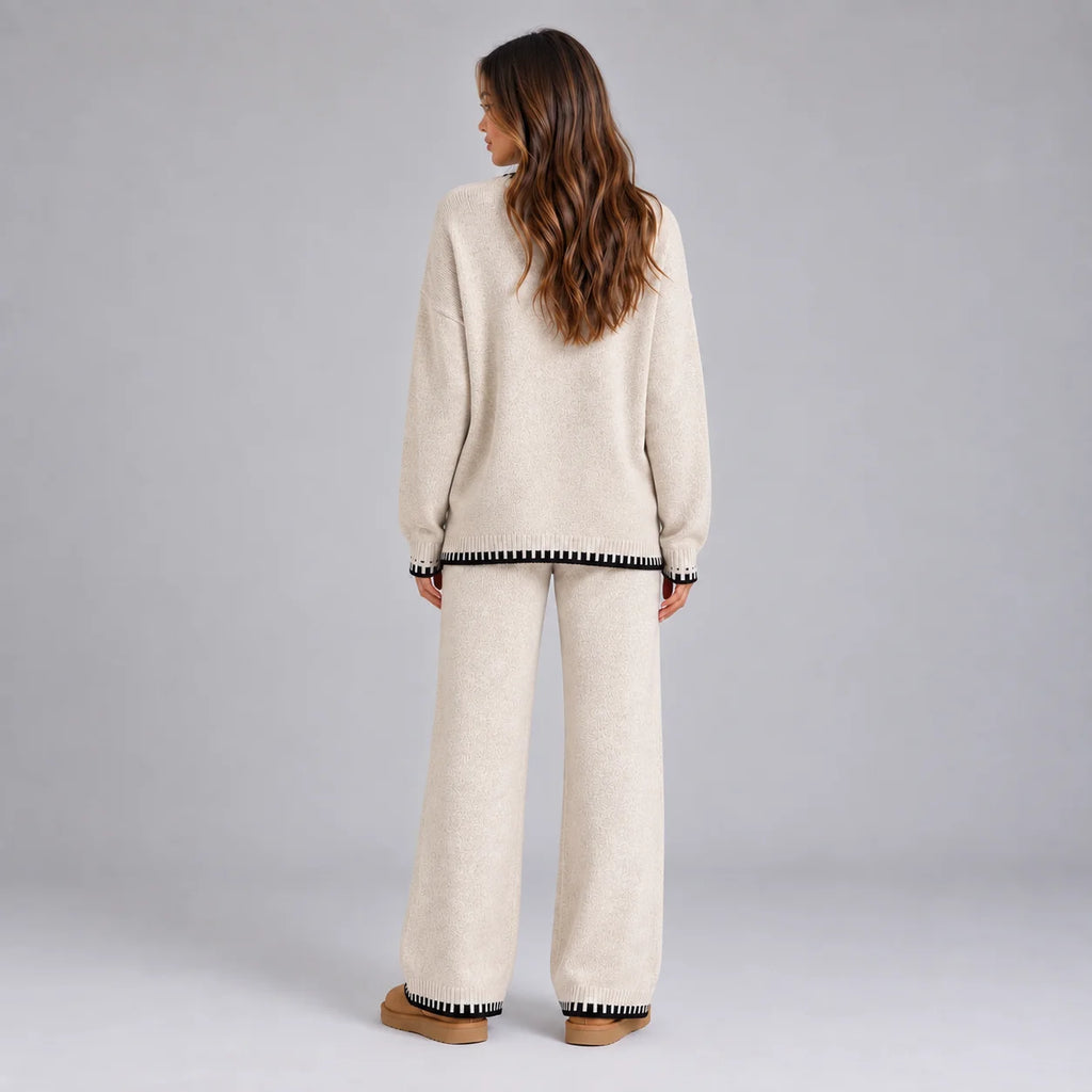 knit top and wide leg pants set – Cream