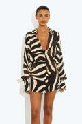 Zebra Print Long Sleeve Mini Dress
