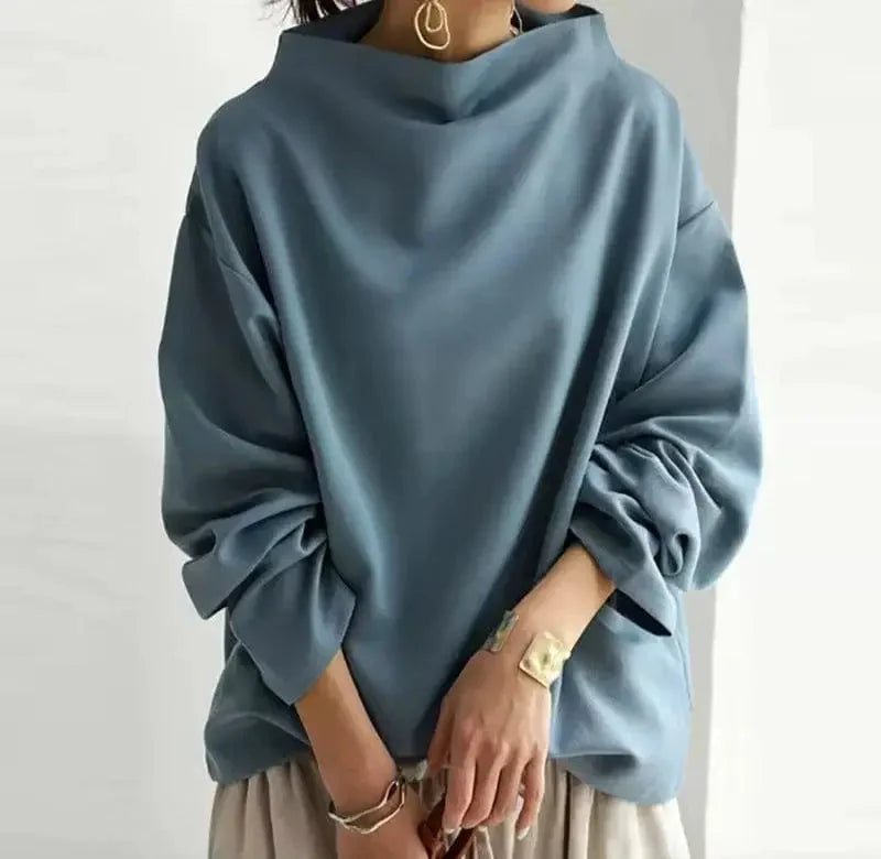 Black Oversized Roll Neck Sweater for Women - Relaxed Knit Top