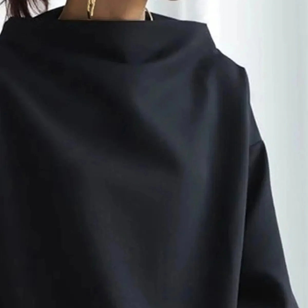 Black Oversized Roll Neck Sweater for Women - Relaxed Knit Top
