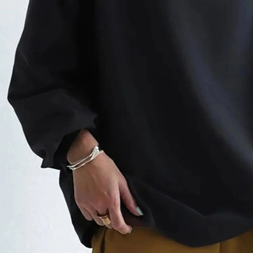 Black Oversized Roll Neck Sweater for Women - Relaxed Knit Top