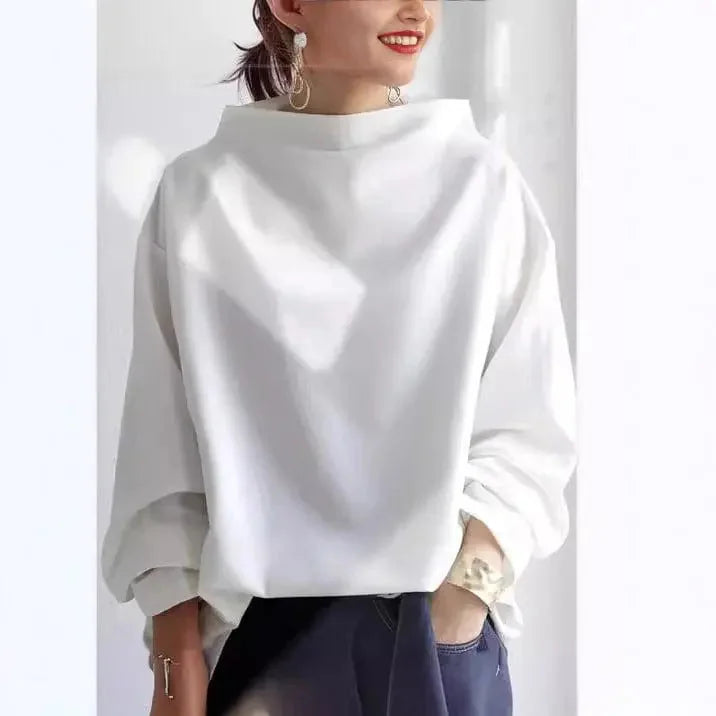 Black Oversized Roll Neck Sweater for Women - Relaxed Knit Top