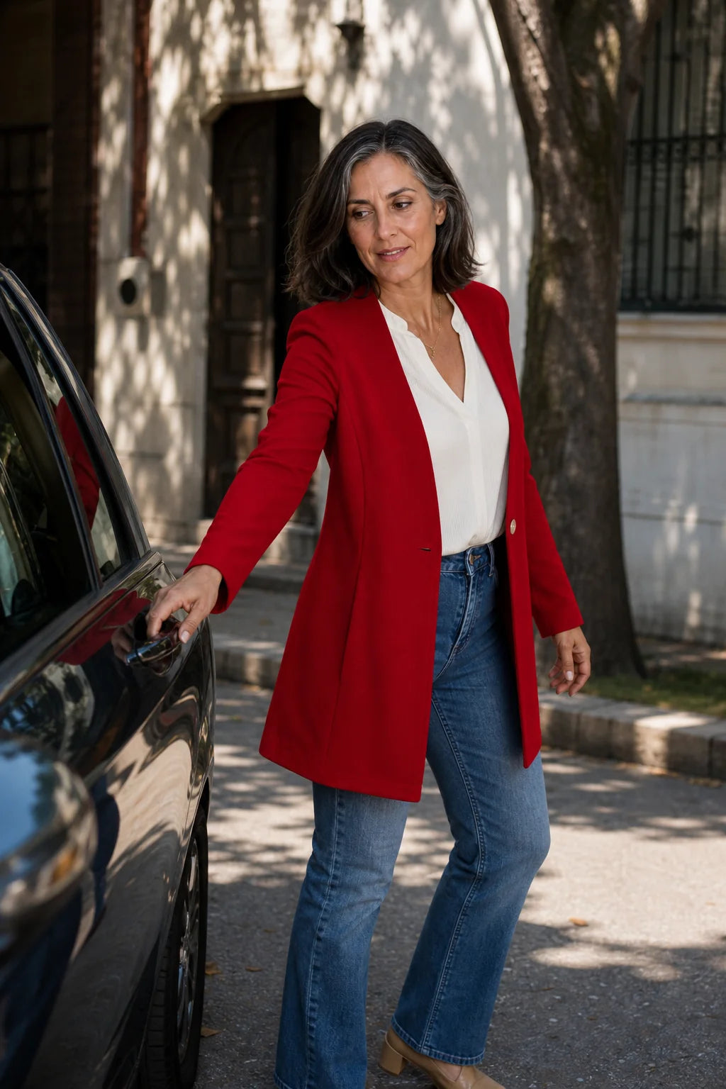 Blazer – Burgundy V-Neck Single-Button A-Line